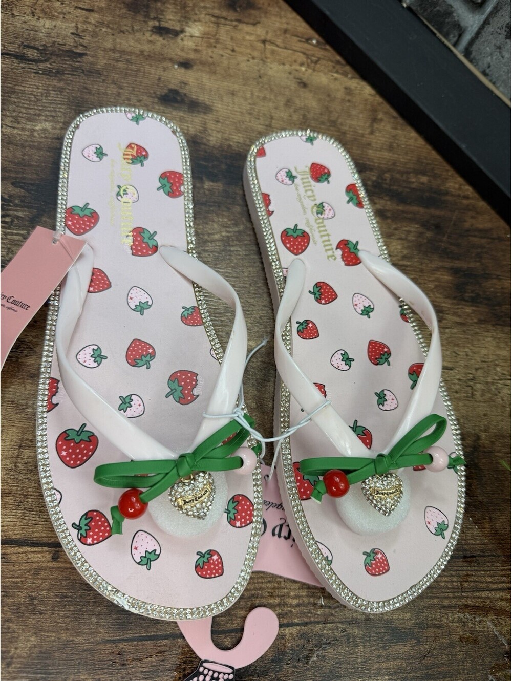 Juicy Couture Women's Pink Strawberry Rhinestone Flip Flop Sandals US 9 EU 40